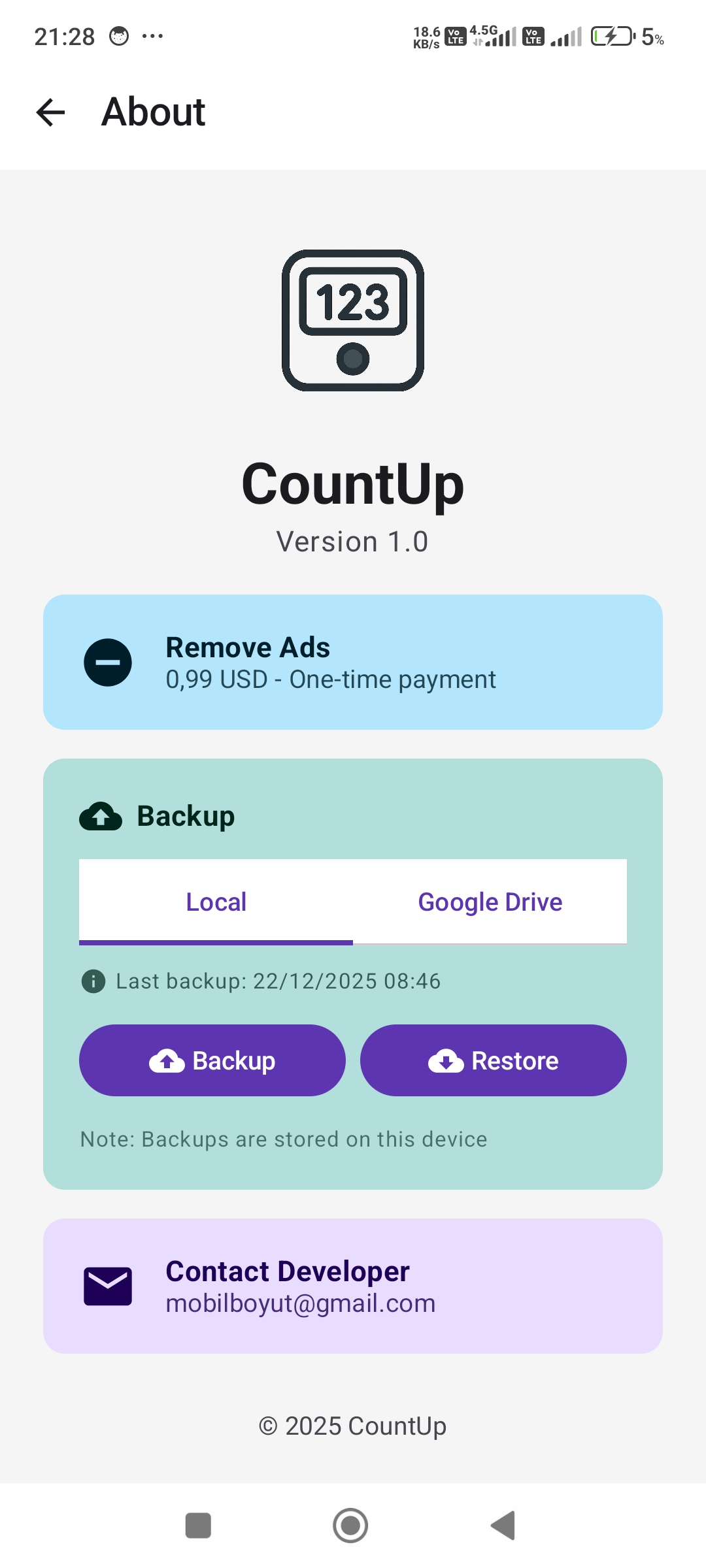 CountUp About ekranı